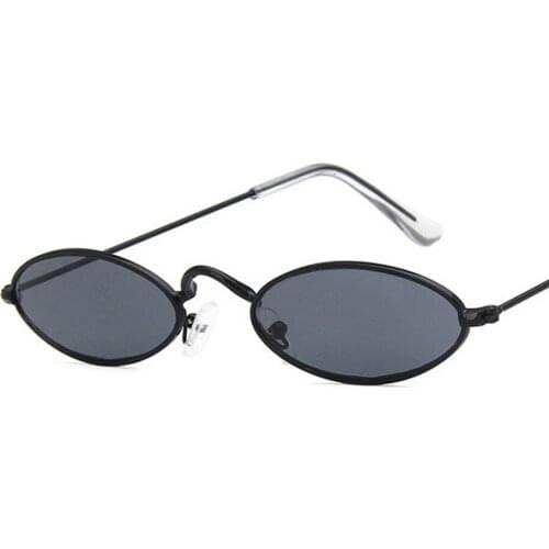 Vintage Small Oval Sunglasses For Women Brand Designer Metal Color Frame Eyewear UV400 Retro Hip Hop Lady Black Red Sun Glasses