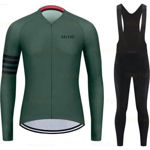 New Spring Autumn Cycling Jersey Set Long Sleeve Jersey Bib Pants Ropa Ciclismo Bicycle Clothing MTB Bike Men Clothes