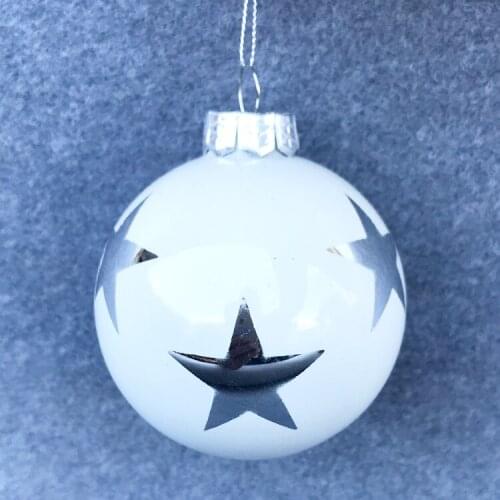 Christmas tree decoration glass ornament small window gift 8cm bright silver five pointed star white ball