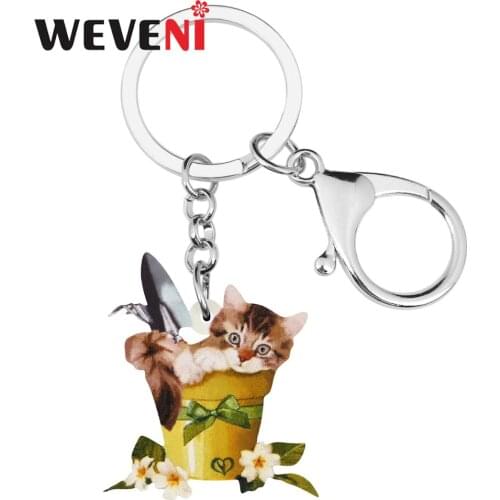 WEVENI Acrylic Norwegian Forest Cat Key Chains Ring Handbag Car Purse Decorations Animal Keychain For Women Girl Teen Charm Gift