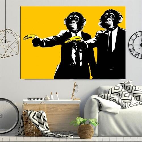 Funny Monkeys With Banana Canvas Paintings On The Wall Posters And Prints Graffiti Art Animals Wall Art Pictures Kids Room Decor