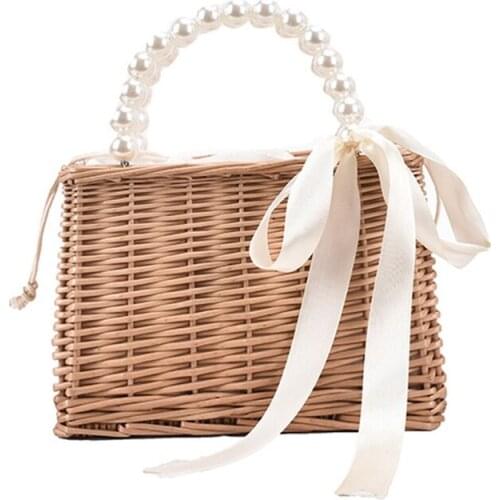 Pearl Handle Design Beach Weave Handbag Summer Quality Rattan Handmade Tote Straw Womens Travel Shoulder Bag