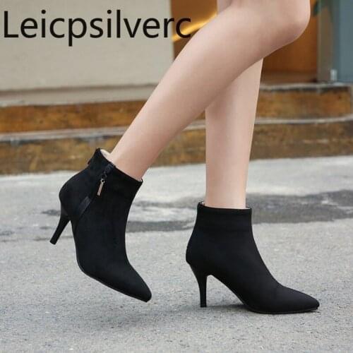 Womens Boots Autumn And Winter The New fashion Pointed zipper Color matching High heel Short tube Womens shoes plus size 30-46