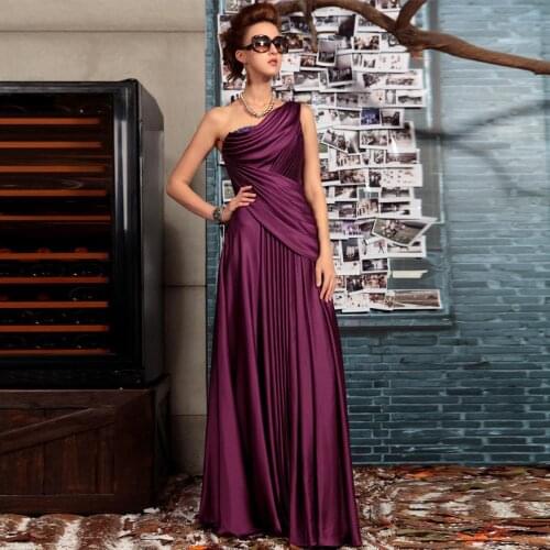 Free shipping 2020 purple married one shoulder long design fashion evening dress banquet dress Mother of the Bride Dresses