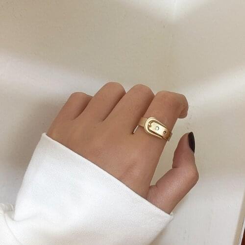 Korea New Design Chic Simple Metal Gold Personality Matte gold Belt Open Ring for Women Girl Party Cold wind Jewelry Gift