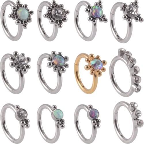 1PC Surgical Steel Segment Hinged Rings with Fire Opal Crystal Piercing Nariz Septum Clicker Nose Earrings Piercing Jewelry 16G