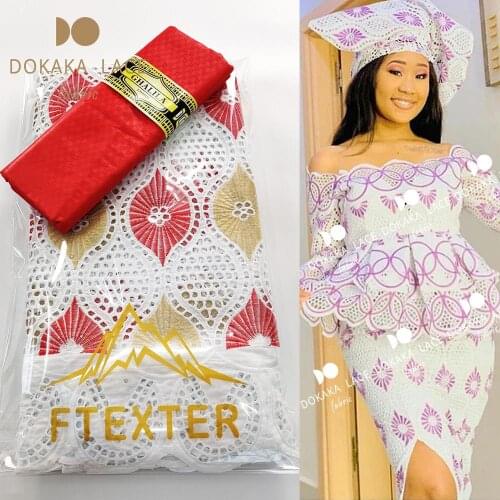 2.5+2.5 Yards Dry Laces With Bazin Riche Fabrics Swiss Voile Lace For Indian Guinea Noble Women Gown Dress Dry Lace Basin Fabric