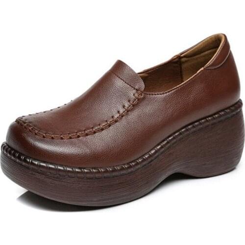 2021 New Solid Color Top Cowhide Platform Height-enhancing Shoes High Heels Light Loose Comfortable Shoes Wedges Women Shoes