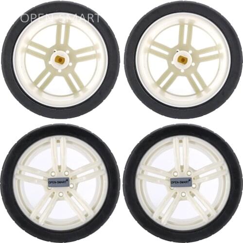 4PCS 65mm Smart Car Model Wearable Rubber Wheel for TT Motor for Arduino Smart Car - Black + White