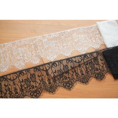 9meter Handmade DIY clothing accessories black and white eyelashes mesh embroidery lace 15cm wide