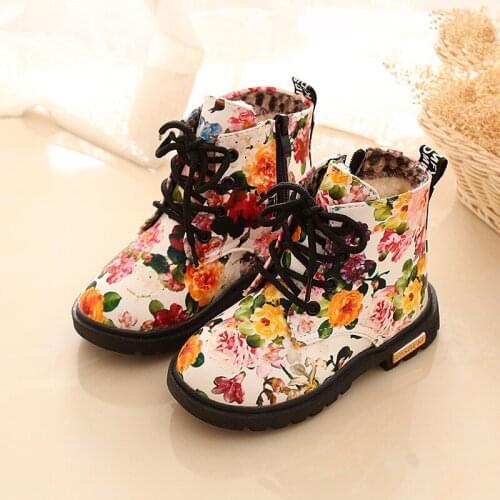 Toddler girl martin boots fashion floral boots patent shoes for 1-6years girls child kids leather boots shoes outdoor