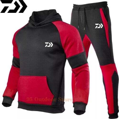 Daiwa Brand Clothing Mens Autumn and Winter Fishing Mens Pullover Hoodie + Pants Two-piece Casual Sportswear Mens Suits
