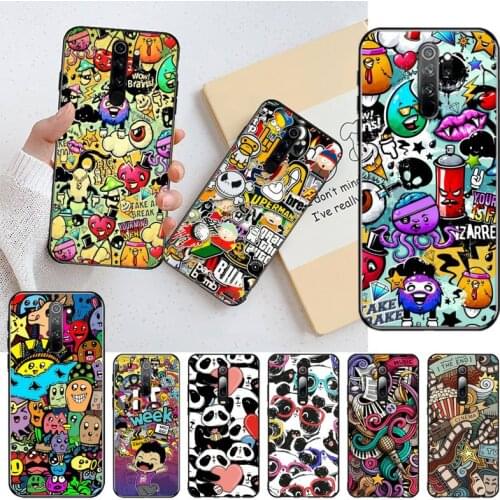 CUTEWANAN Doodle Graffiti Black Soft Shell Phone Case Capa for Redmi Note 8 8A 8T 7 6 6A 5 5A 4 4X 4A Go Pro