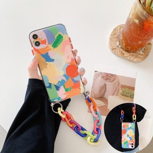 Graffiti Bracelet Wrist Chain Strap Cord Phone Case On For iphone 12 11 Pro Max Mini XR X XS 7 8 Plus SE 2020 Lanyard Soft Cover