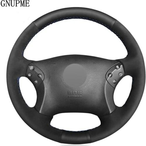 DIY Hand-stitched Soft Black Genuine Leather Suede Car Steering Wheel Cover For Mercedes Benz W203 C-Class 2001-2007
