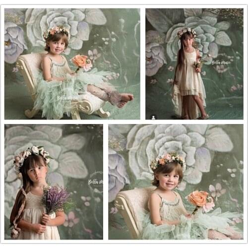 Photography Backdrop Oil Painting Green Flowers Wall Photoshoot Background Studio Portraits Kids Newborns Children Photo Props