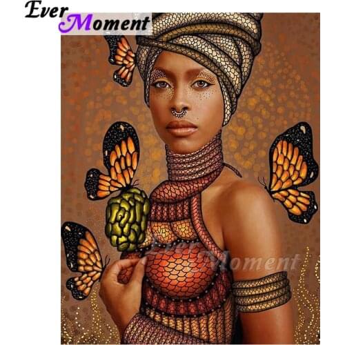 Ever Moment Diamond Painting Africa Woman Nose Ring Butterfly Wall Picture Of Rhinestone Diamond Embroidery Decoration ASF1090