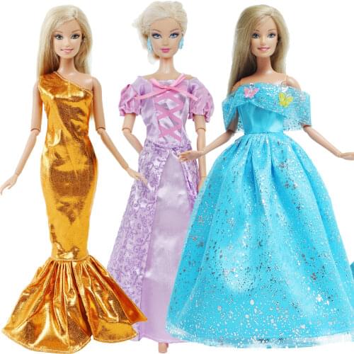 3 Set Fashion Princess Dress Mixed Color Outfits Lace Party Wear Gown Shiny Tops Pants Clothes for Barbie Doll Accessories Toy