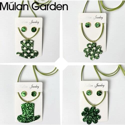 M&G St Patricks Day Necklace Sets for Women Green Shamrocks Hat Pendant Luck Earring Set Ireland Love Girl Holiday Gift Jewelry