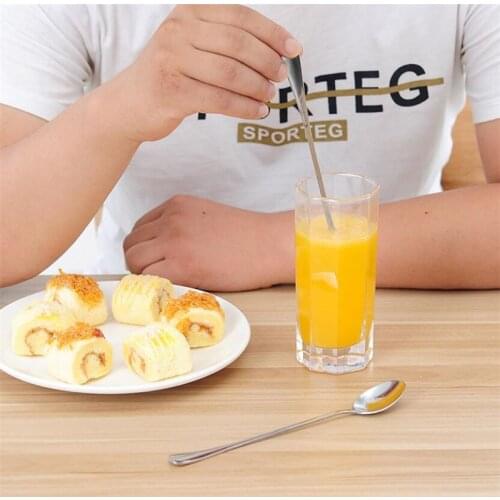 Korean creative stainless steel long handle coffee spoon stirring simple spoon creative ice spoon sharp round