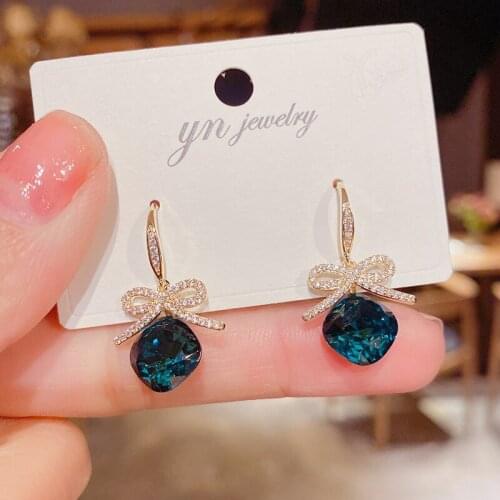 Korea full diamond bow earrings 2021 new fashion Joker Crystal temperament atmospheric earrings earrings women