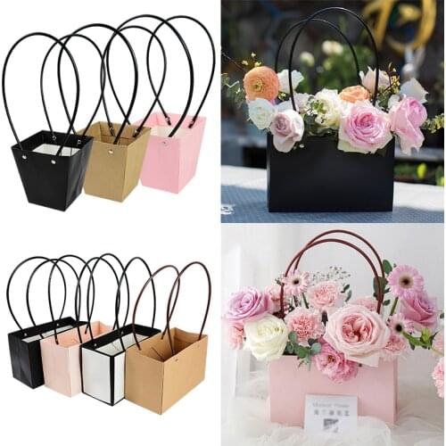Kraft Paper Flower Box Waterproof Portable Handy Gift Bags Rose Handbag Valentines Day Decor Wedding Party Favor Gift Boxes