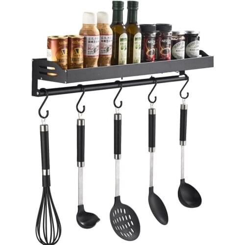 Kitchen Organizer Storage Wall-Mount Spice Racks Aluminum Shelves Utensil Spoon Hanger Hook Kitchen Gadgets Accessories Supplies