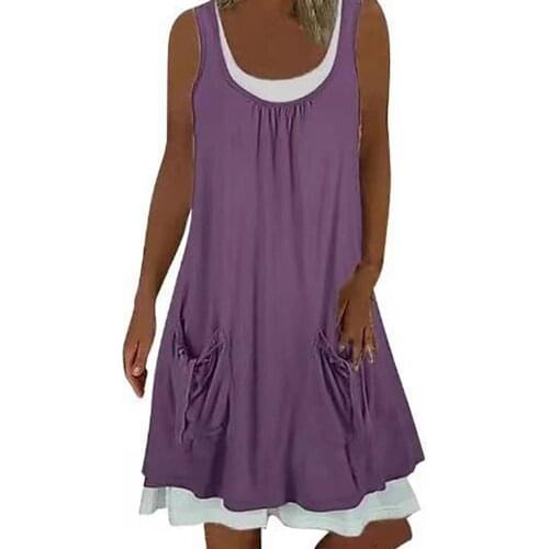 Summer Women Vest Dress Outfit Bandage Pockets Solid Color Sleeveless Vest Loose Mini Dress for Daily Wear Black xxxxl vestidos