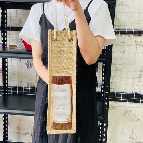 6Pack Burlap Wine Bags Wine Gift Bags with Ropes, 4X15in Single Reusable Wine Bottle Packaging Bags