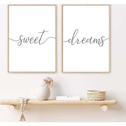 Minimalist Black White Sweet Dreams Quotes Canvas Painting Nursery Posters and Prints Wall Art Pictures for Bedroom Home Decor