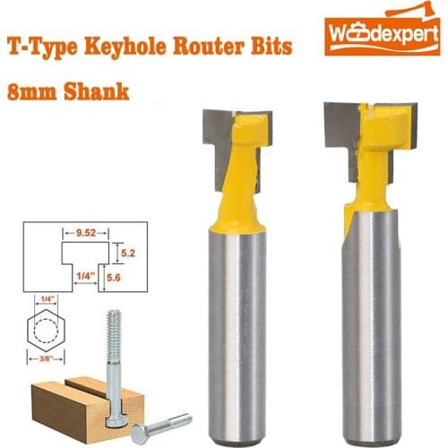 CNC Key Hole Router Bits Set,3/8 / 1/2 Blade Diameter Slitter Cutter 8mm Shank for T-type Wood Woodworking KeyHole Tool