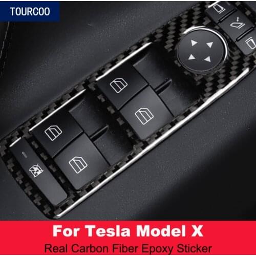 Carbon Fiber Window Lift Switch Button Cover Stickers for Tesla Model X Car Interior Modification Accessories