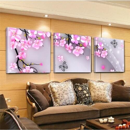 Pink flowers canvas painting floral wall poster and bedroom wall decoration pictures K16