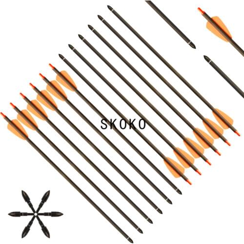 6 Pieces / 12 Pieces / 24 Pieces Crossbow Hunting Arrows 15 Inch Orange Feather Arrows Pure Carbon Archery Outdoor Arrows