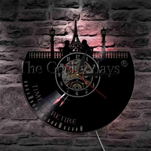 Paris Eiffel Tower Silhouette Wall Lights Retirement Decorative Lighting Travel On Vacation LED Vinyl Night Light Clock