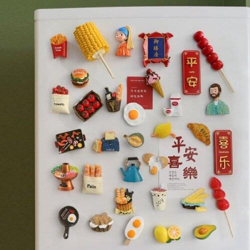 Resin Fridge Magnet Simulation Fruit Dessert Decorative Message Sticker 3D Three-dimensional Magnetic Stickers Kitchen Decor
