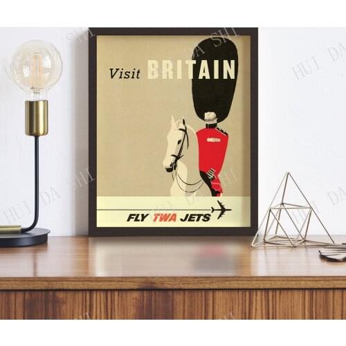 Great Britain Poster Wall Art • Vintage TWA Travel Poster • Mid Century Modern Retro Print UK England British Tommie Bearskin