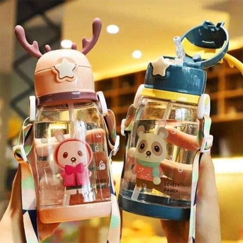 600ml Transparent Plastic Water Bottle Cartoon PP BPA Free Water Bottles For Girls Leak-proof Drinkware Cute Student Gift Cup
