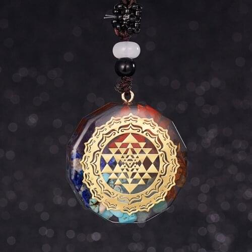 Retro Reiki Healing Colorful Chips Stone Natural Chakra Stone Energy Pendant Necklace Pendulum Amulet Orgonite Crystal Necklace