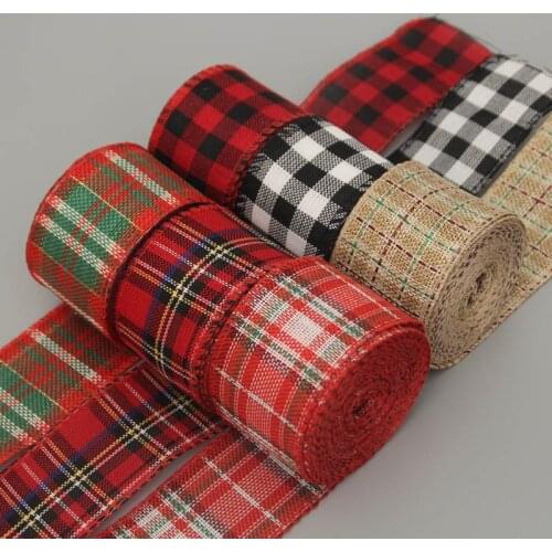 Christmas Imitation Hemp Ribbon Wire Wire Edge Linen Ribbon Christmas Decoration Red and Green Snowflake Plaid Ribbon 6 M/Roll
