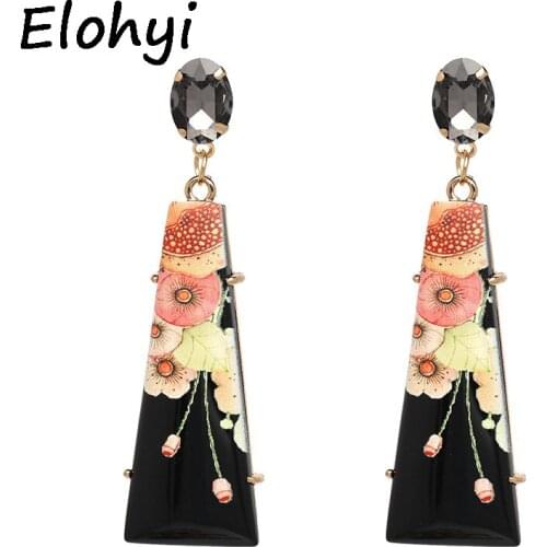 ELOHYI Statement Trendy Jewelry Elegant Geometric Resin Coloured Drawing Flower Earrings Crystal Antique Drop Earrings For Women
