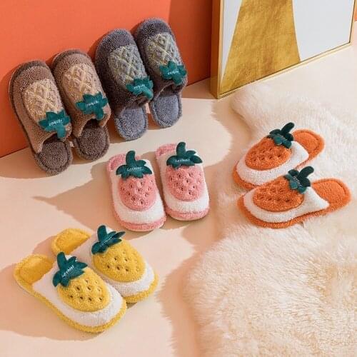 Cute Pink Strawberry Pineapple Bag with Cotton Slippers Female Winter Indoor Non-slip Warm Home Shoes Rabbit Plush Floor Mop