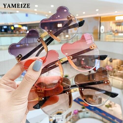 Cute Cartoon Bear Shape Round Kids Sunglasses Girls Boys Children UV Protection Rimless Vintage Colors Sunglasses Lentes De Sol