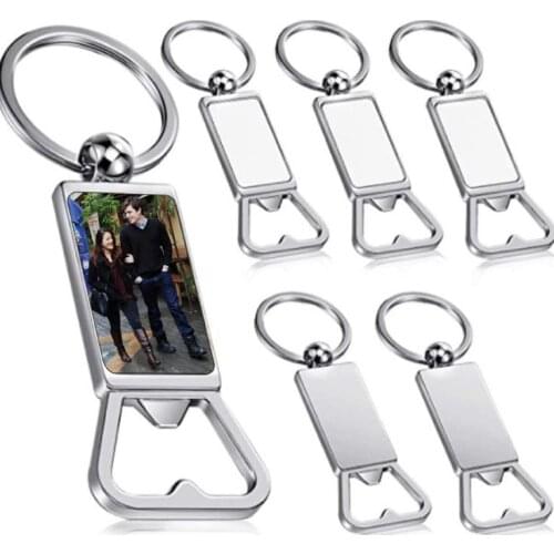 Sublimation Blank Beer Bottle Opener Keychain Metal Heat Transfer Corkscrew Key Ring Household Kitchen Tool SN3985