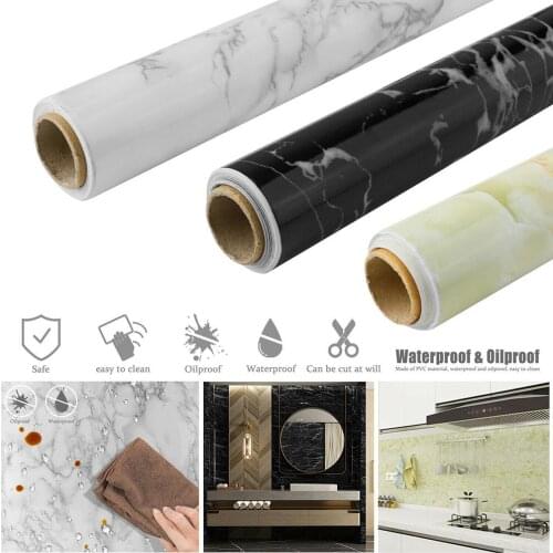 60x300cm Waterproof Oil-proof Marble Self Adhesive Wallpaper Vinyl Film Wall Stickers Bathroom Kitchen Home Improvement