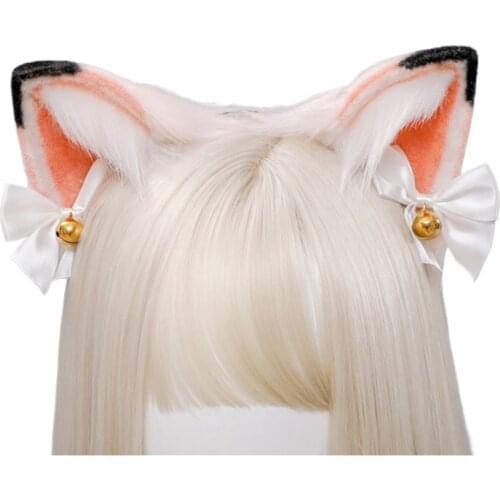 Japanese Lolita Faur Fur Kitten Ears Headband Anime Sweet Bowknot Bell Animal Hair Hoop Cosplay Party Hair Accessories
