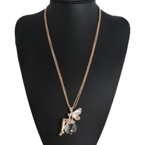 New Fashion Women Crystal Fairy Angel Wing Pendant Long Chain Sweater Necklace Gift Pendants Laces Velvet Chokers Female Jewelry