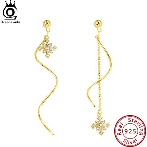 ORSA JEWELS Unique 925 Sterling Silver Snowflake Drop Earring for Women Korean Dangle Earring Christmas Jewelry Gifts HOE15