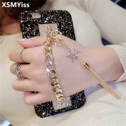 XSMYiss For iPhone X XS MAX XR 6S 7 8 PLUS Luxury Goddess Bling Diamond Gem Snow Tassel Retro Bracelet Pendant Hard Phone Case