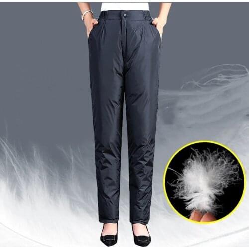 Winter Down Pants Middle-aged Women High waist Straight-leg Pants Black Casual Loose Down Trousers Windproof Warm Pants Mother